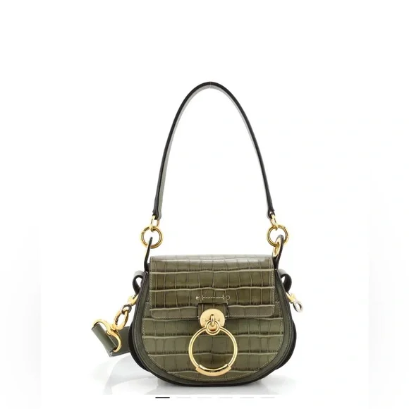 Chloe Tess Bag Crocodile Embossed Leather Small - Picture 1 of 16